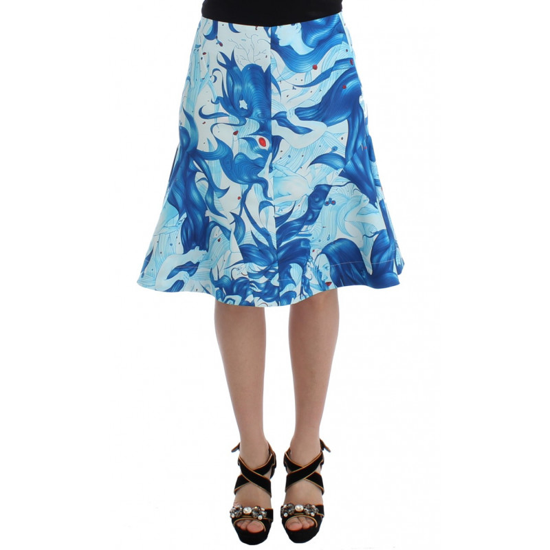 Gonna tubino dritta stampa peplo blu stampa ad affresco - IT44-L