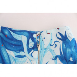 Gonna tubino dritta stampa peplo blu stampa ad affresco - IT44-L