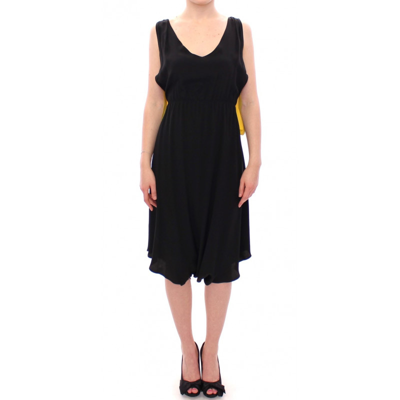 Abito da cocktail tubino a tubino in seta giallo nero - IT42-M