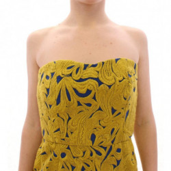 Mini abito a trapezio a bolle senza spalline giallo blu - IT38-XS