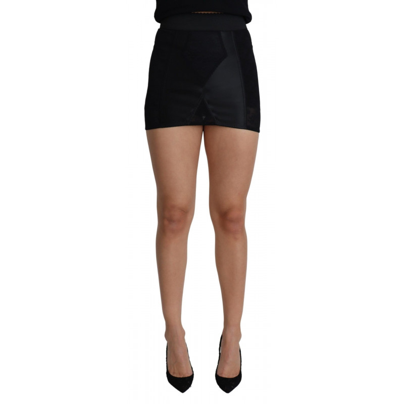 Mini gonna corta elasticizzata in pizzo nero - IT36 - XS