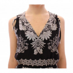Abito da cocktail a trapezio con motivo floreale in seta nera - IT42-M