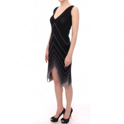Abito da cocktail in maglia con scollo a V basso bianco nero - M