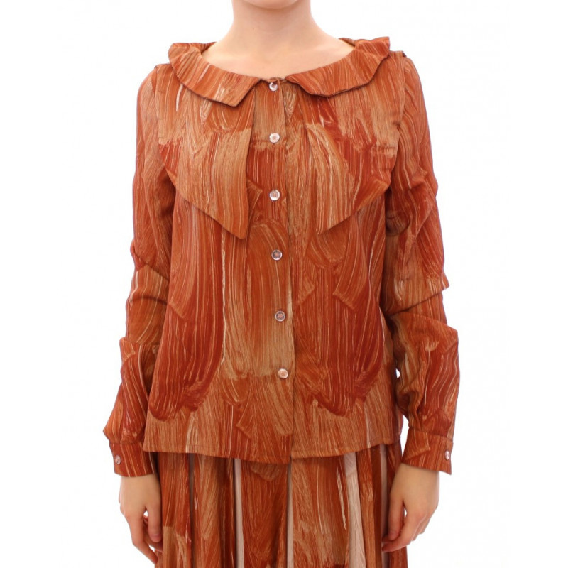 Camicia arancione a maniche lunghe con bottoni sul davanti - IT40-S