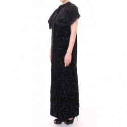 Giacca a mantella lunga in broccato di cotone nero - ONE SIZE