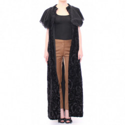 Giacca a mantella lunga in broccato di cotone nero - ONE SIZE
