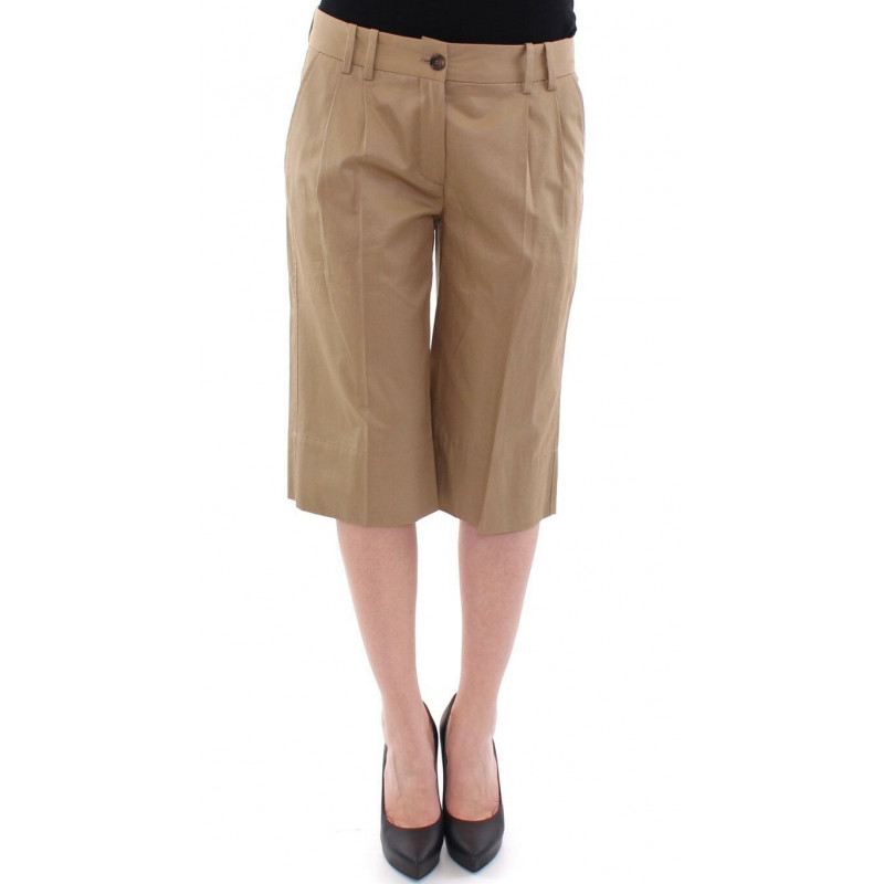 Pantaloni corti in cotone tinta unita beige - IT40-S
