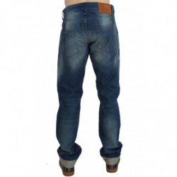 Jeans larghi in cotone stretch denim lavato blu - W34