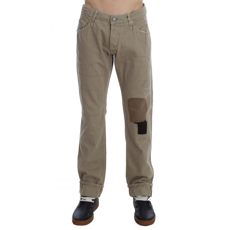 Jeans patchwork di cotone beige - W34