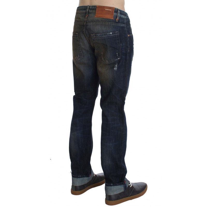 Jeans dalla vestibilità dritta regolare in cotone lavato blu - W34