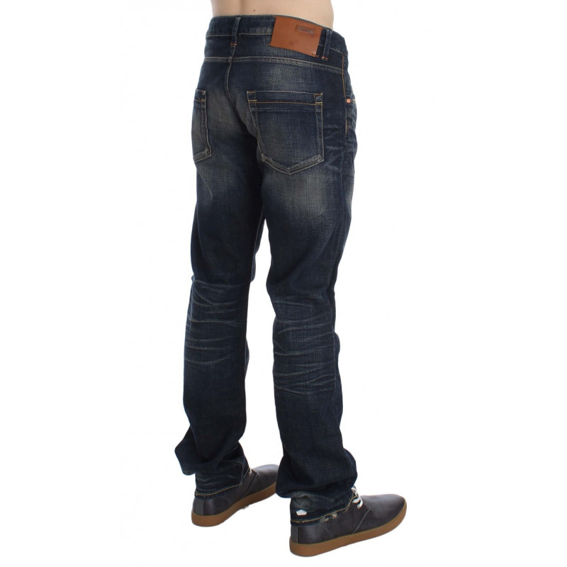 Jeans dritti a vita bassa con lavaggio blu - W34