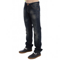 Jeans dritti a vita bassa con lavaggio blu - W34