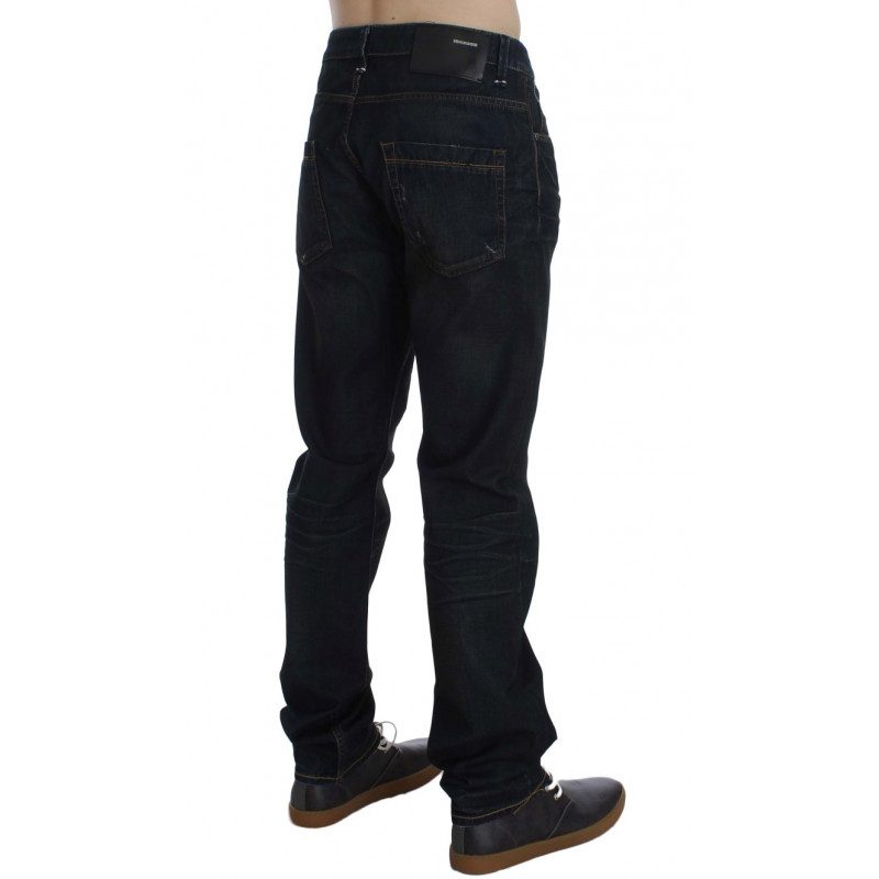 Jeans dal taglio dritto in denim di cotone lavato blu - W34