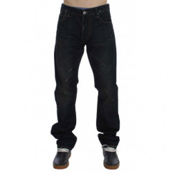 Jeans dal taglio dritto in denim di cotone lavato blu - W34