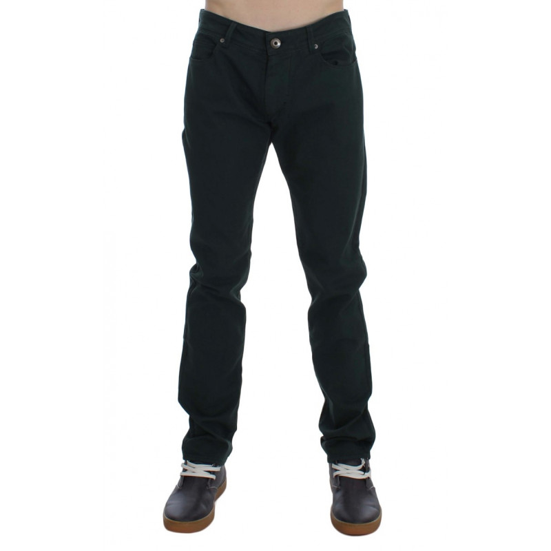 Jeans dal taglio dritto in denim di cotone verde elasticizzato - W34