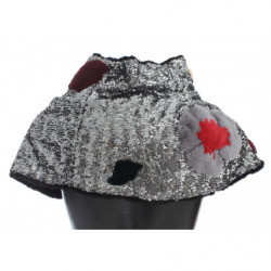 Avvolgente sciarpa spalla pelliccia donnola floreale paillettes arg