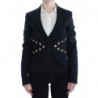 Giacca blazer con borchie dorate in cotone nero elasticizzato - IT44-L
