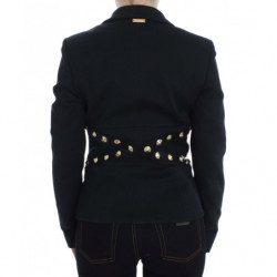 Giacca blazer con borchie dorate in cotone nero elasticizzato - IT44-L