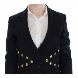 Giacca blazer con borchie dorate in cotone nero elasticizzato - IT44-L