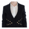 Giacca blazer con borchie dorate in cotone nero elasticizzato - IT44-L