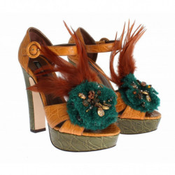 Scarpe sandalo plateau cristallo pelle arancione - EU38.5/US8