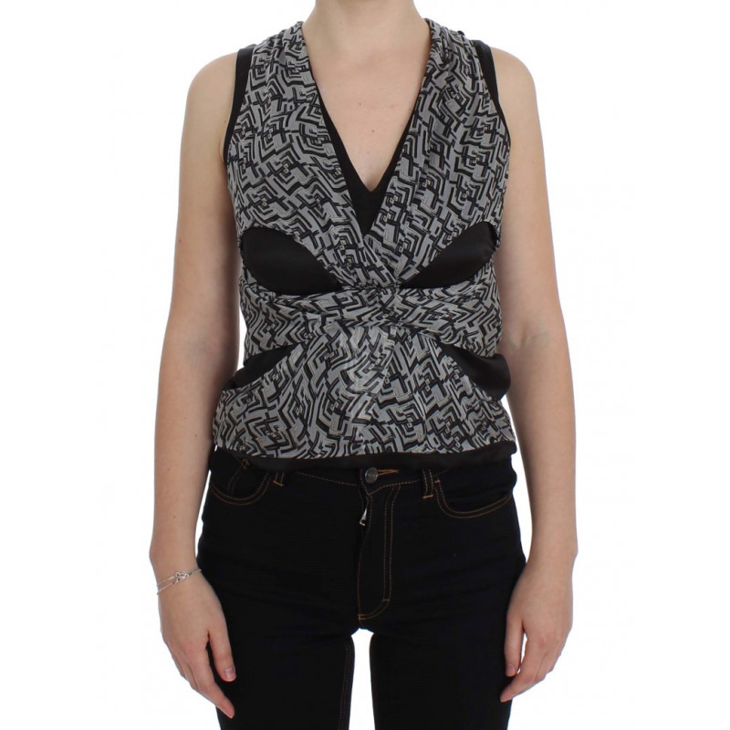 Top in camicetta di seta nera grigia - IT40-S