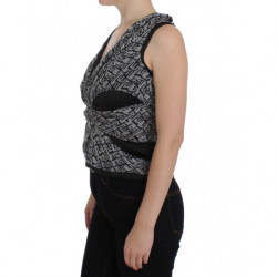 Top in camicetta di seta nera grigia - IT40-S