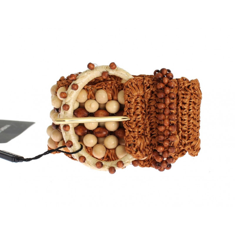 Cintura larga perline legno rafia marrone - 65 CM / 26 INCHES