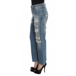Jeans cropped stile boyfriend in cotone lavato blu - W26
