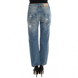 Jeans cropped stile boyfriend in cotone lavato blu - W26