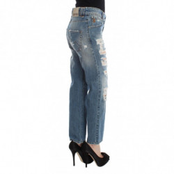 Jeans cropped stile boyfriend in cotone lavato blu - W26
