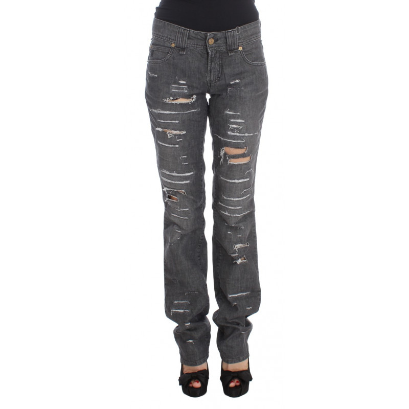 Jeans dal taglio dritto strappati in cotone lavato grigio - W26