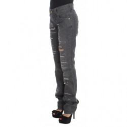 Jeans dal taglio dritto strappati in cotone lavato grigio - W26