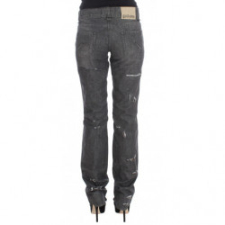 Jeans dal taglio dritto strappati in cotone lavato grigio - W26