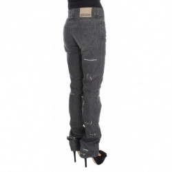 Jeans dal taglio dritto strappati in cotone lavato grigio - W26