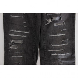 Jeans dal taglio dritto strappati in cotone lavato grigio - W26