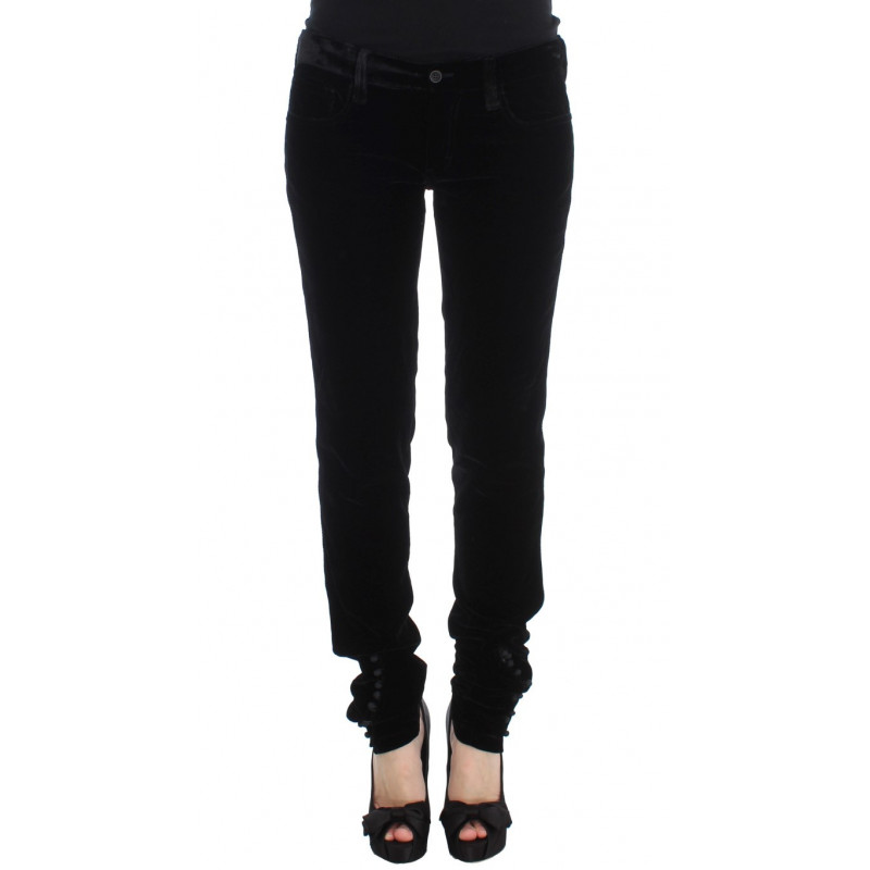 Pantaloni slim fit in velluto misto viscosa nera - IT46-XL