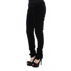 Pantaloni slim fit in velluto misto viscosa nera - IT46-XL