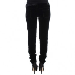 Pantaloni slim fit in velluto misto viscosa nera - IT46-XL