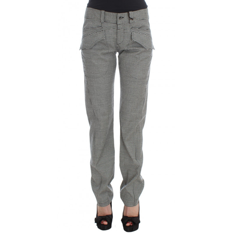 Pantaloni casual in cotone a quadretti bianchi neri - IT42-M