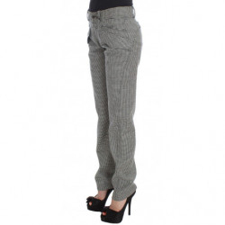 Pantaloni casual in cotone a quadretti bianchi neri - IT42-M