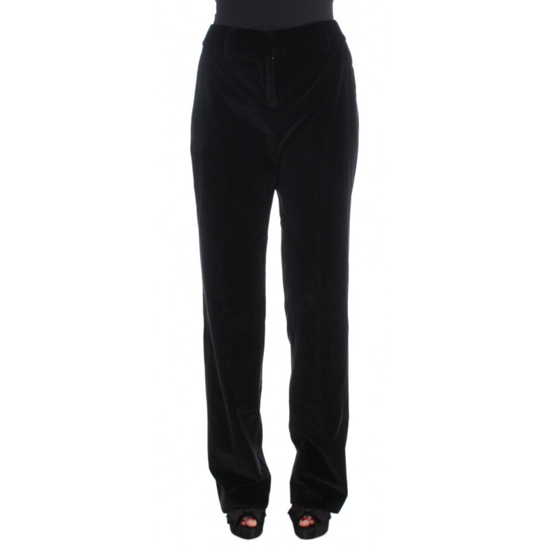 Pantaloni a gamba dritta in cotone velluto nero - IT42-M