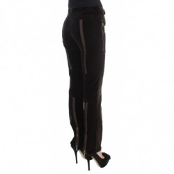Pantaloni slim fit con cerniera in velluto di cotone marrone - IT40-S