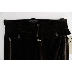 Pantaloni slim fit con cerniera in velluto di cotone marrone - IT40-S