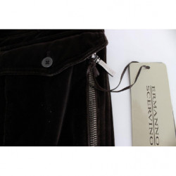 Pantaloni slim fit con cerniera in velluto di cotone marrone - IT40-S