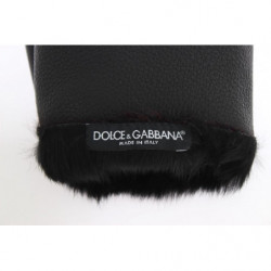 Guanti in shearling bordeaux in pelle nera - 8,5-S