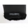 Guanti in shearling bordeaux in pelle nera - 9,5-L