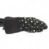 Guanti leopardati verdi con borchie in shearling di lana grigia - 9-M