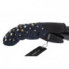 Guanti leopardati blu con borchie in lana grigia e shearling - 9-M