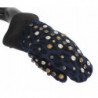 Guanti leopardati blu con borchie in lana grigia e shearling - 9-M